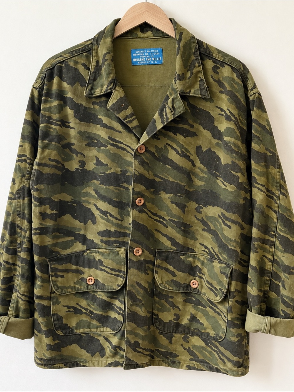 imogene + willie Olive Tiger-Stripe Camo Field Jacket